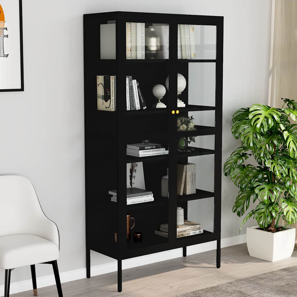 vidaXL Display Cabinet Black 90x40x180 cm Steel and Tempered Glass 1