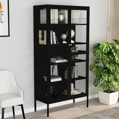 vidaXL Display Cabinet Black 90x40x180 cm Steel and Tempered Glass 1