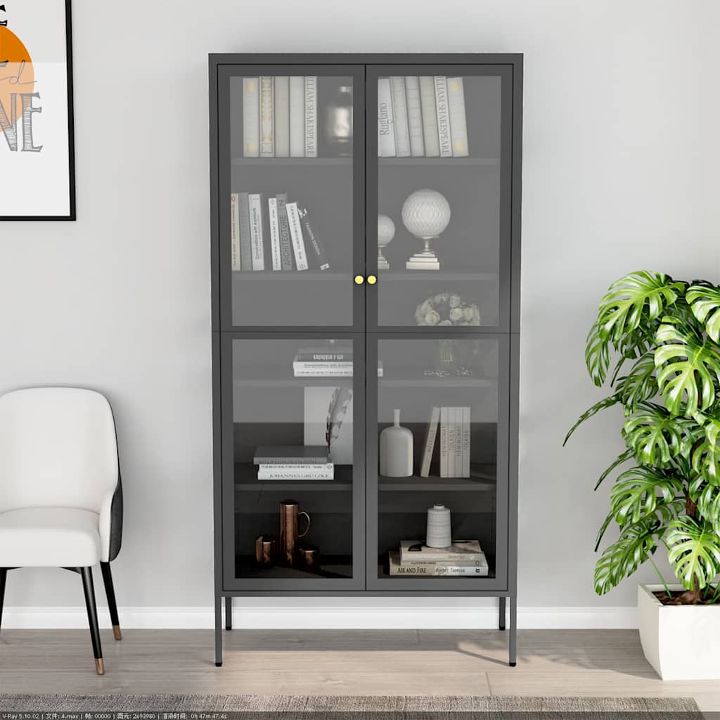 vidaXL Display Cabinet Anthracite 90x40x180 cm Steel and Tempered Glass 3