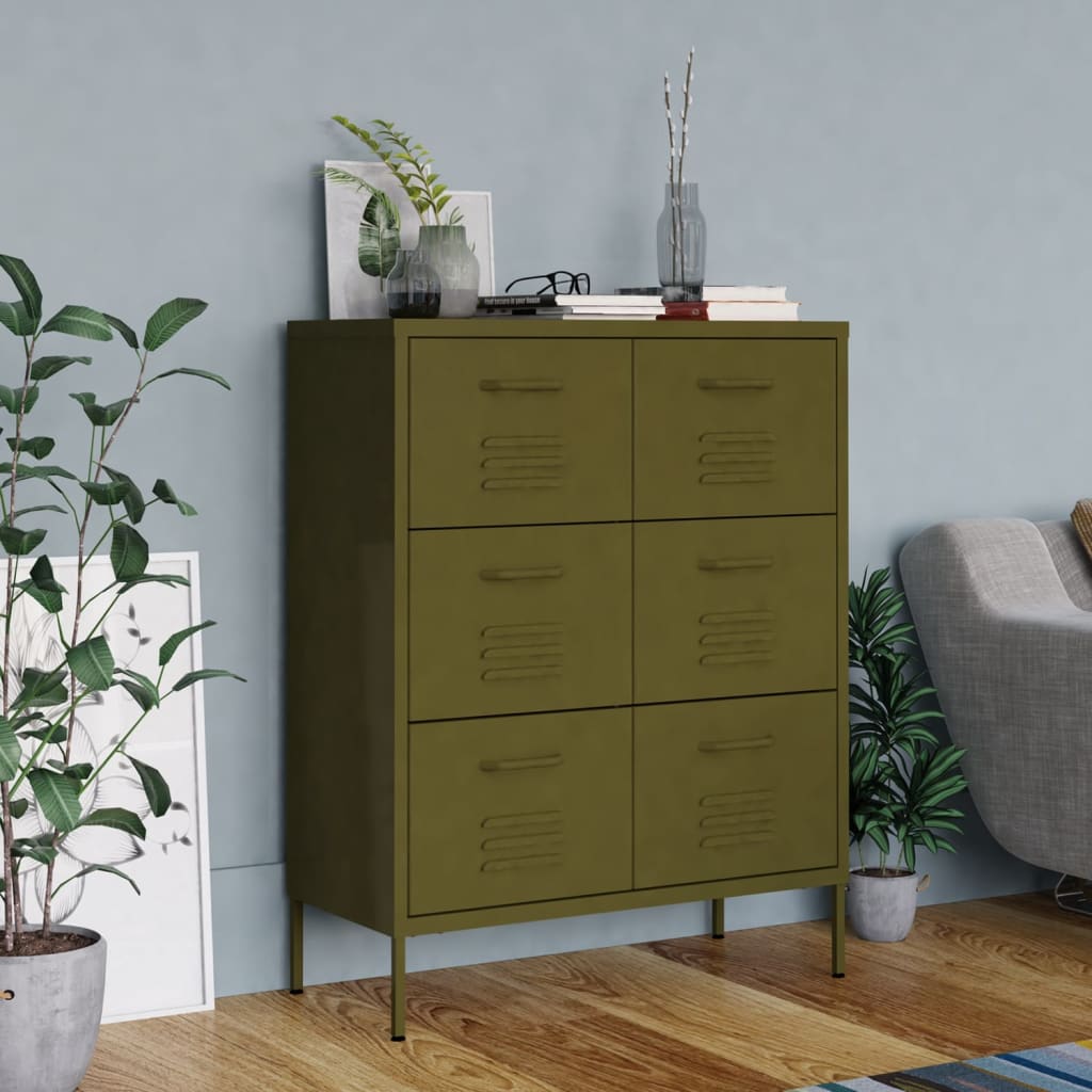 vidaXL Drawer Cabinet Olive Green 80x35x101.5 cm Steel 1