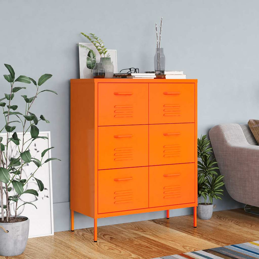 vidaXL Drawer Cabinet Orange 80x35x101.5 cm Steel 1