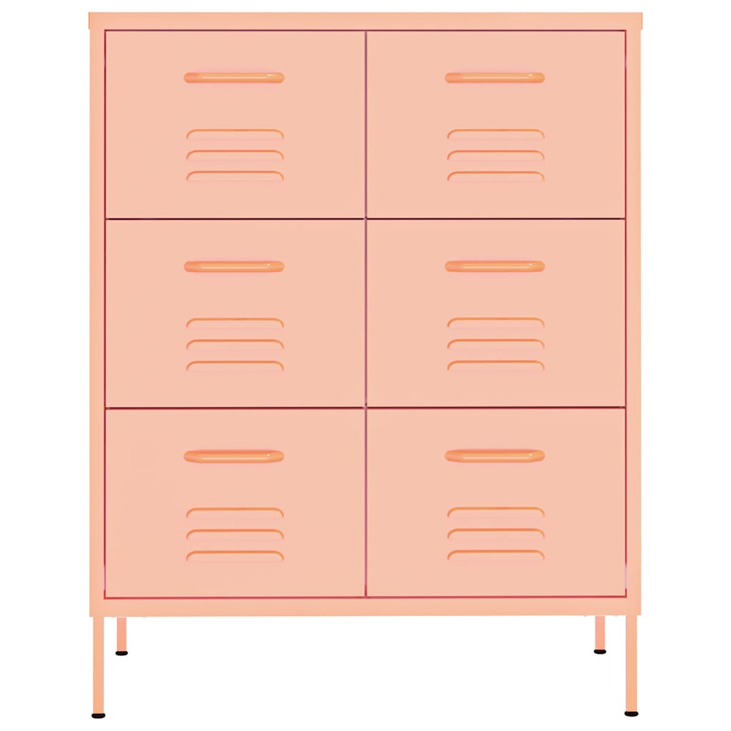 vidaXL Drawer Cabinet Pink 80x35x101.5 cm Steel 3
