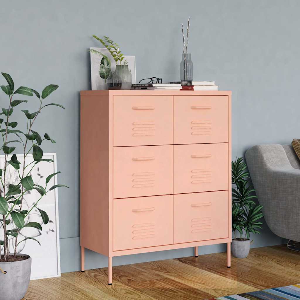 vidaXL Drawer Cabinet Pink 80x35x101.5 cm Steel 1