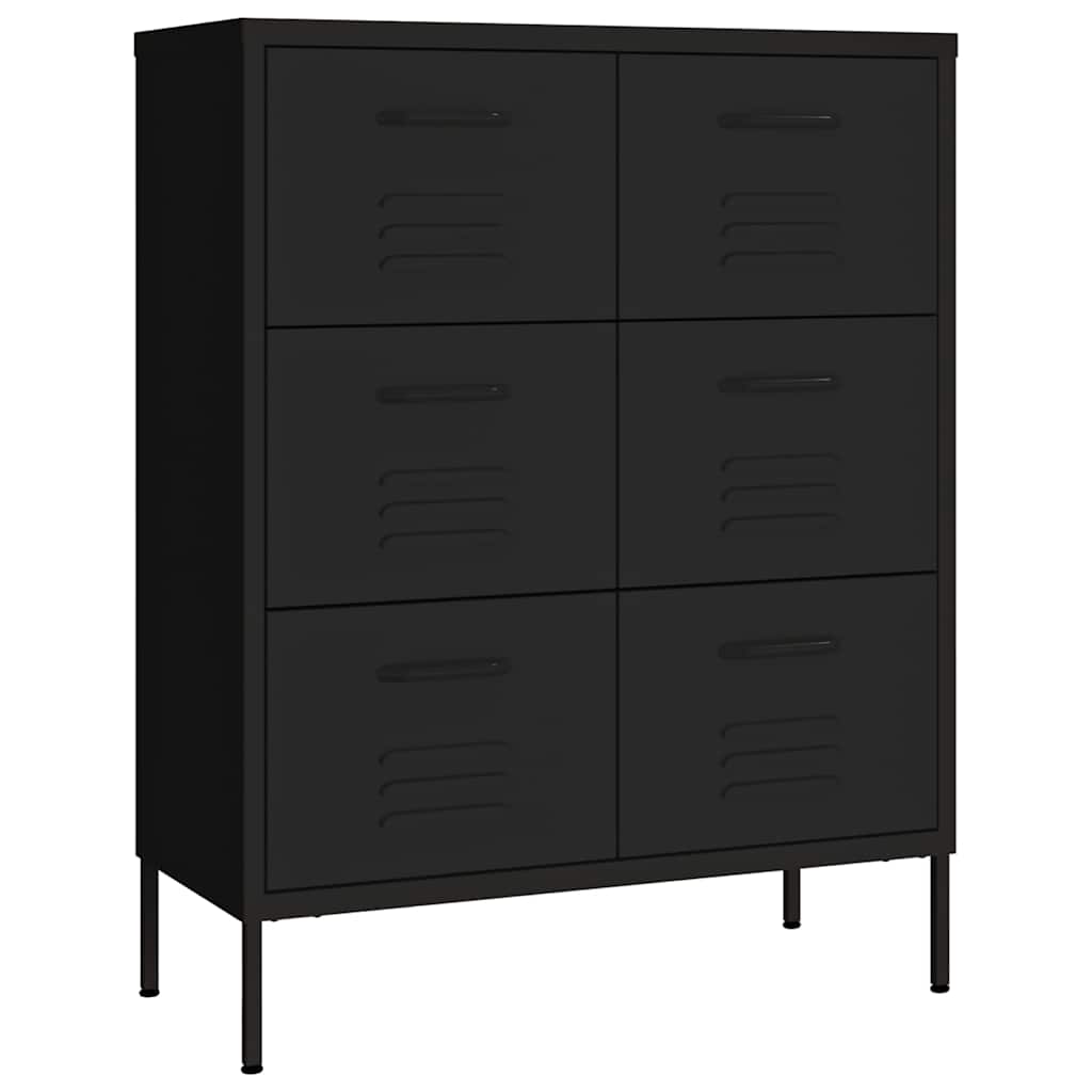vidaXL Drawer Cabinet Black 80x35x101.5 cm Steel 2