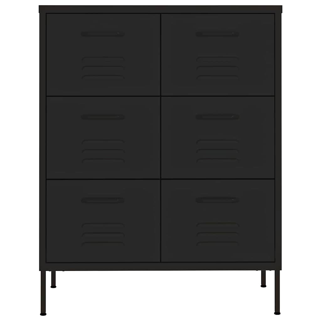 vidaXL Drawer Cabinet Black 80x35x101.5 cm Steel 3
