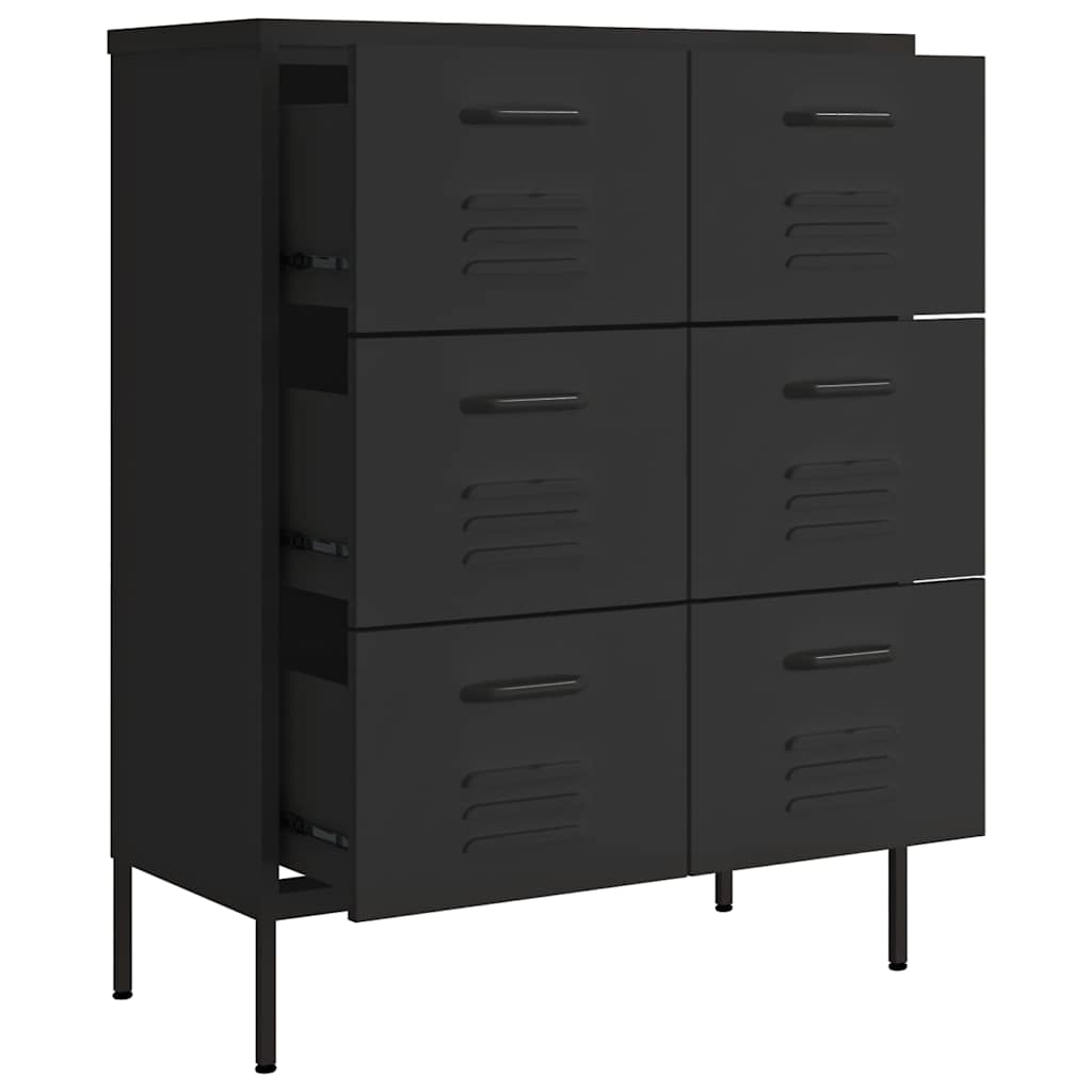 vidaXL Drawer Cabinet Black 80x35x101.5 cm Steel 6