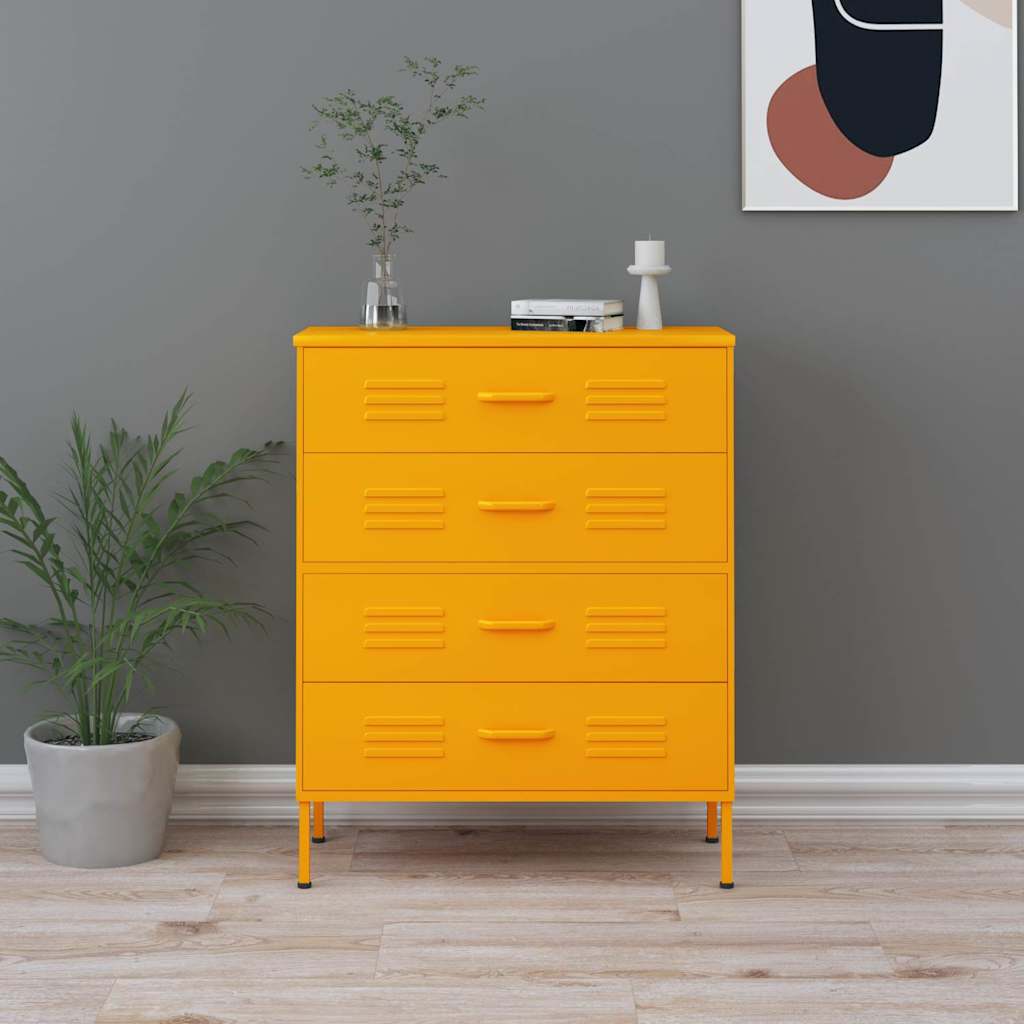 Chest of Drawers 80x35x101,5 cm Steel Mustard yellow