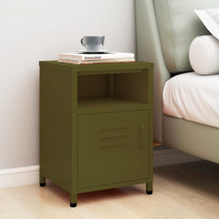 vidaXL Nightstand | Olive Green | Steel | Medium | Adjustable Feet | Nightstand 1