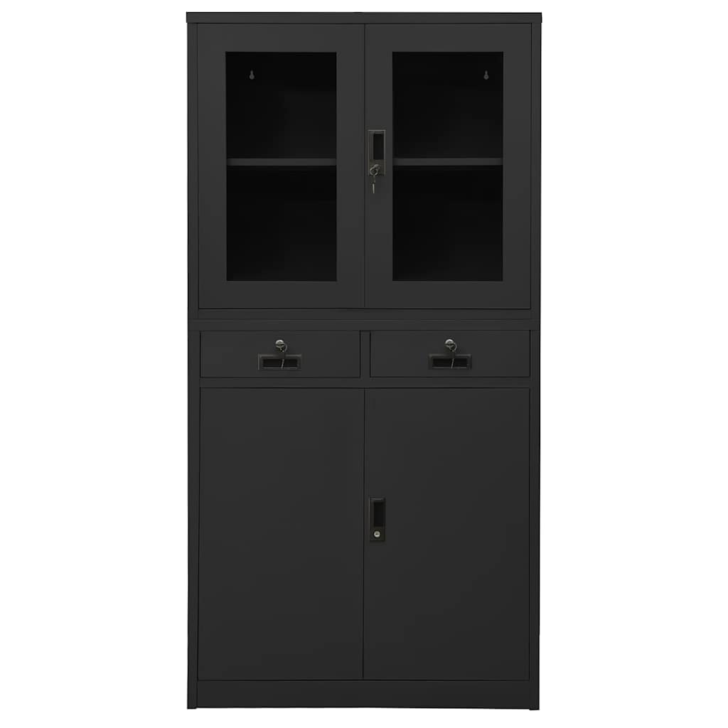vidaXL Office Cabinet | Anthracite | Steel and tempered glass | Large 2