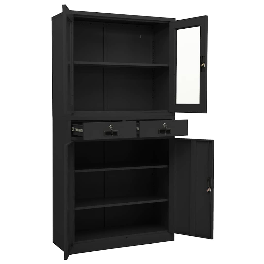 vidaXL Office Cabinet | Anthracite | Steel and tempered glass | Large 6