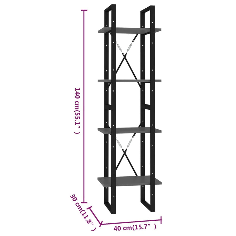 4-Tier Book Cabinet Grey 40x30x140 cm Engineered Wood