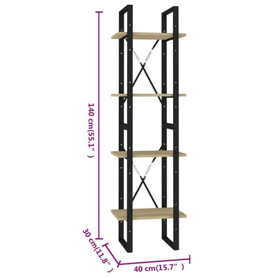 4-Tier Book Cabinet Sonoma Oak 40x30x140 cm Engineered Wood