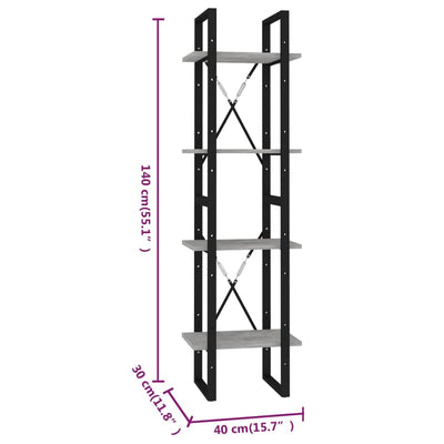 4-Tier Book Cabinet Concrete Grey 40x30x140 cm Engineered Wood