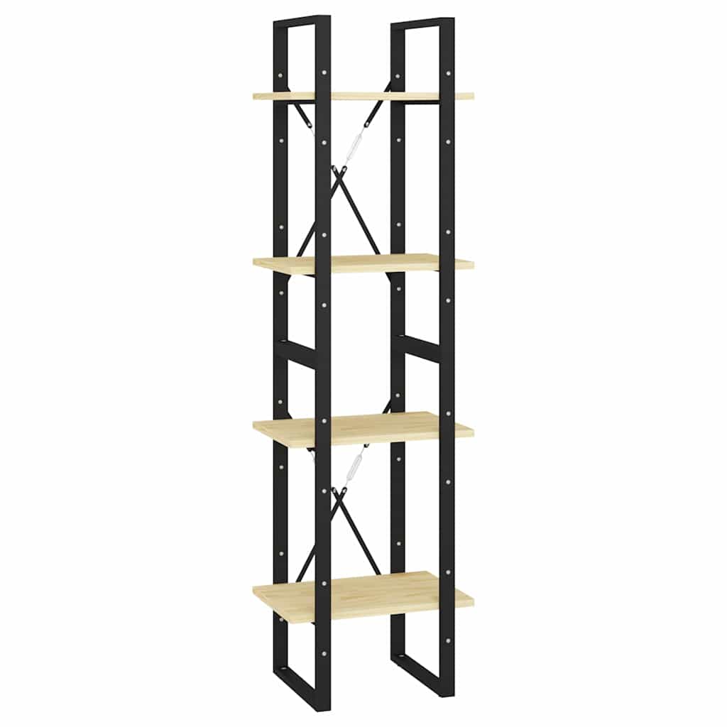 vidaXL Book Cabinet | Natural Wood, Black | Solid Pine Wood, Metal | 4-Tier 2