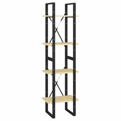 vidaXL Book Cabinet | Natural Wood, Black | Solid Pine Wood, Metal | 4-Tier 2