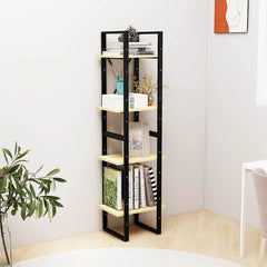 vidaXL Book Cabinet | Natural Wood, Black | Solid Pine Wood, Metal | 4-Tier 3