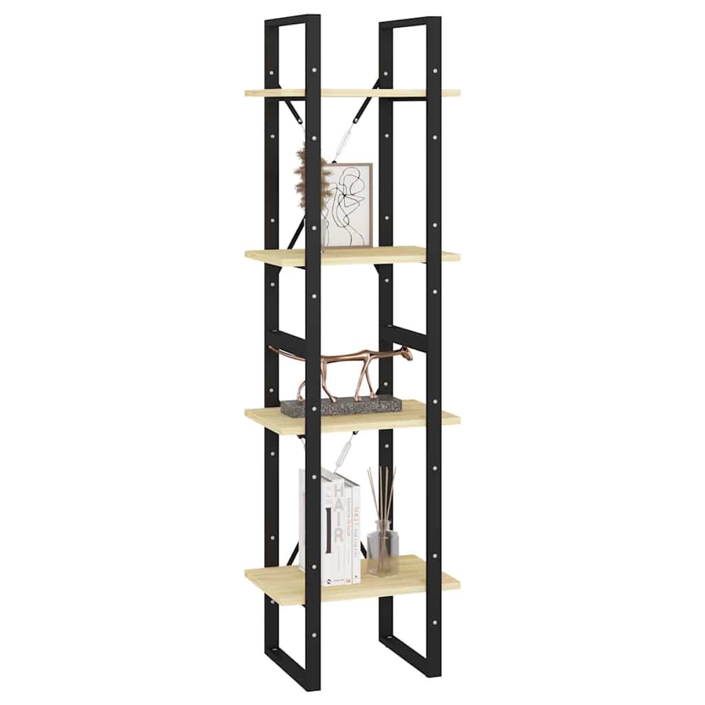 vidaXL Book Cabinet | Natural Wood, Black | Solid Pine Wood, Metal | 4-Tier 4