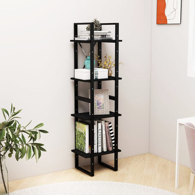 4-Tier Book Cabinet Black 40x30x140 cm Solid Pine Wood