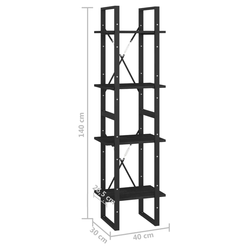 4-Tier Book Cabinet Black 40x30x140 cm Solid Pine Wood