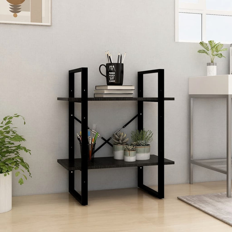 Librería de 2 niveles de madera maciza de pino color negro 60x30x70 cm