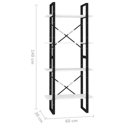 4-Tier Book Cabinet White 60x30x140 cm Engineered Wood