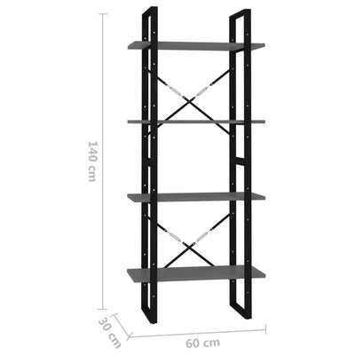 4-Tier Book Cabinet Grey 60x30x140 cm Engineered Wood