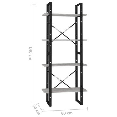 4-Tier Book Cabinet Concrete Grey 60x30x140 cm Engineered Wood