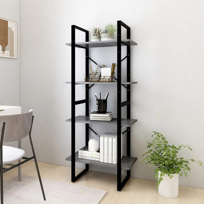 4-Tier Book Cabinet Grey 60x30x140 cm Solid Pine Wood