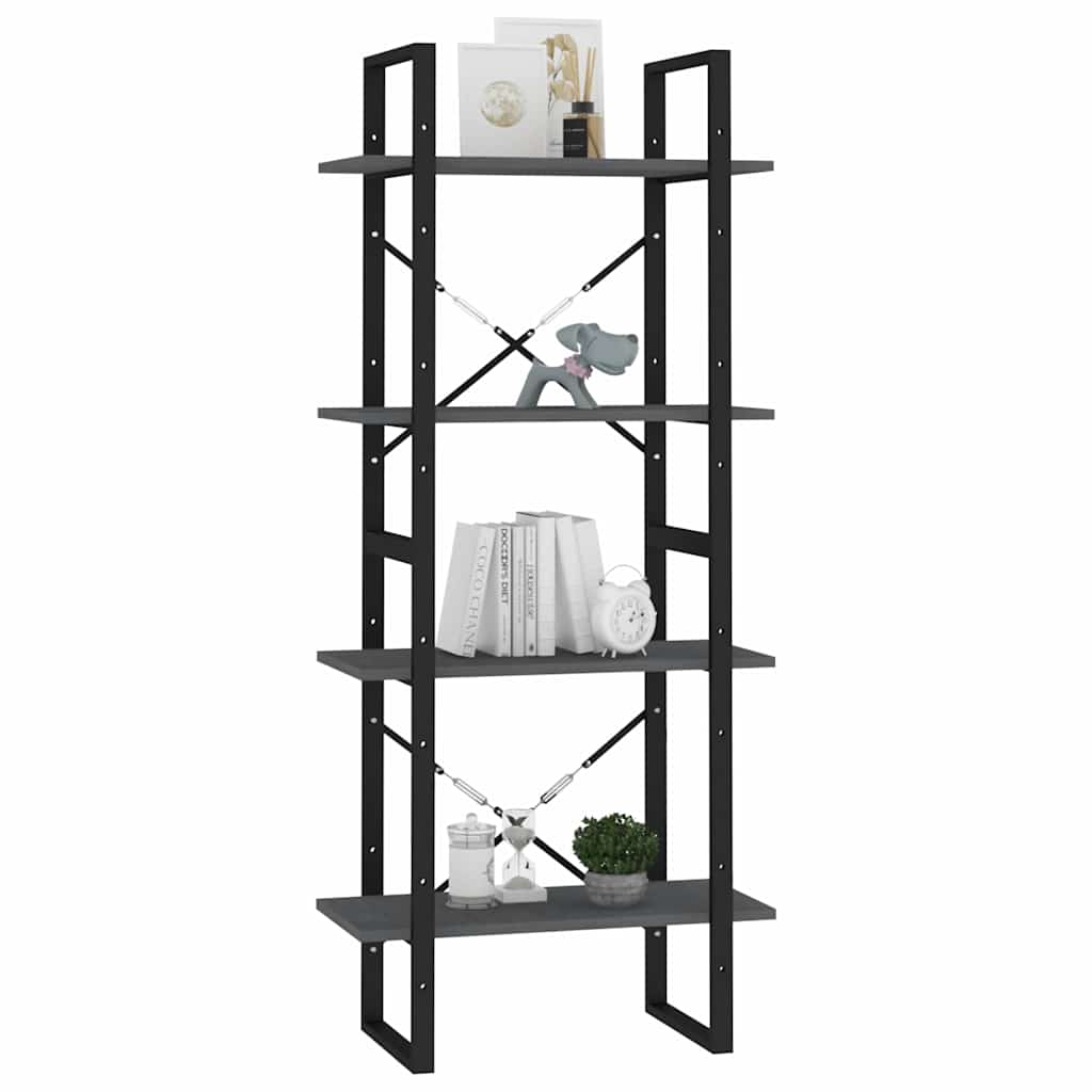 vidaXL Book Cabinet | Grey | Solid pine wood, metal | Medium | Book Cabinet 4
