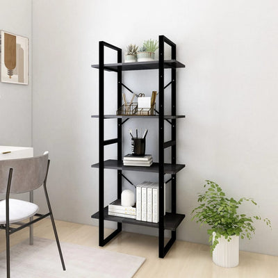 4-Tier Book Cabinet Black 60x30x140 cm Solid Pine Wood