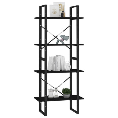 4-Tier Book Cabinet Black 60x30x140 cm Solid Pine Wood