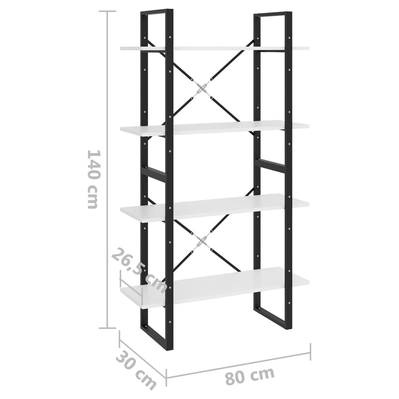 4-Tier Book Cabinet White 80x30x140 cm Engineered Wood