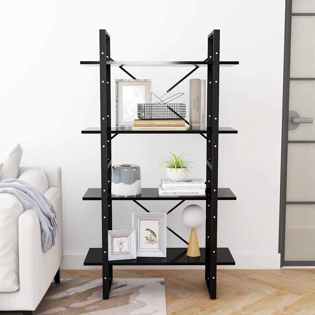 vidaXL 4-Tier Book Cabinet Black 80x30x140 cm Engineered Wood 3