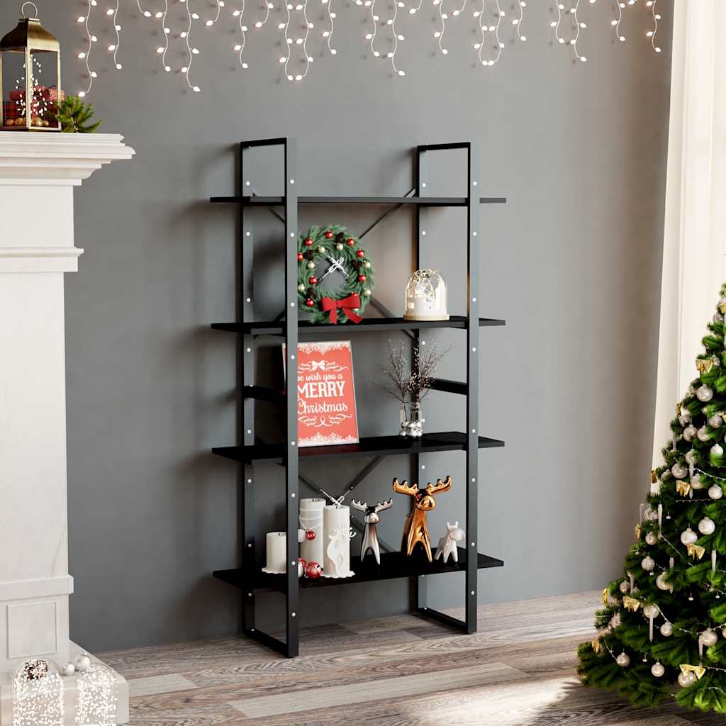 vidaXL 4-Tier Book Cabinet Black 80x30x140 cm Engineered Wood 1