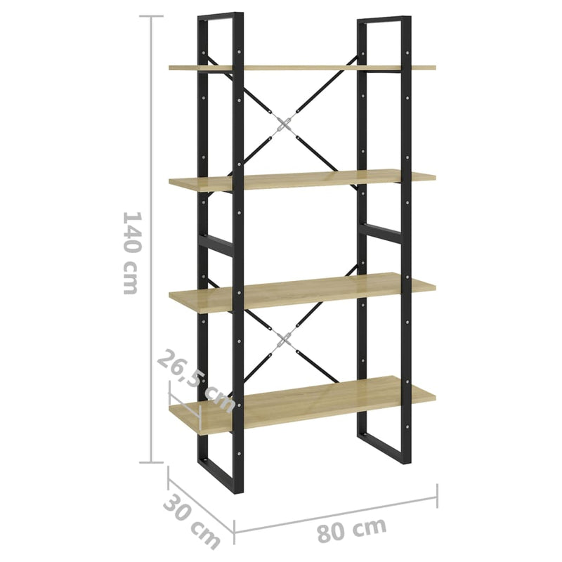 4-Tier Book Cabinet Sonoma Oak 80x30x140 cm Engineered Wood