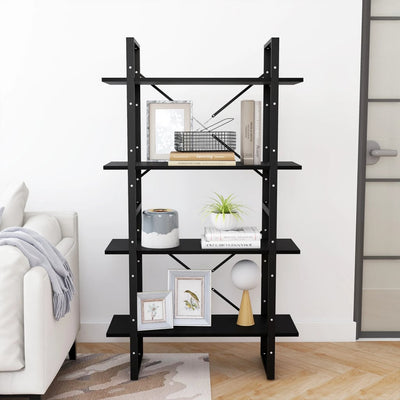 4-Tier Book Cabinet Black 80x30x140 cm Solid Pine Wood