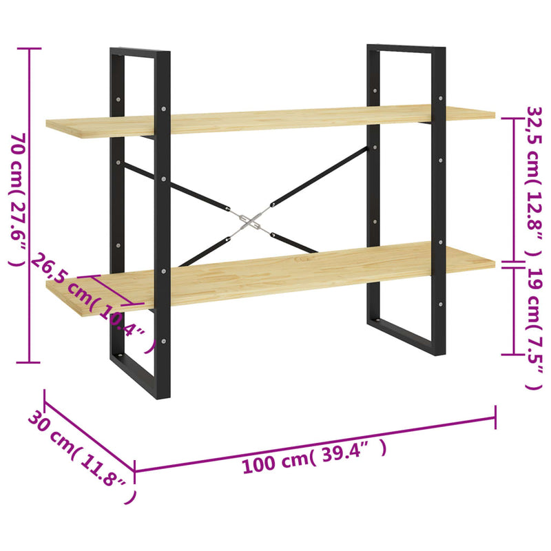 Librería de 2 niveles 100x30x70 cm Madera de pino macizo