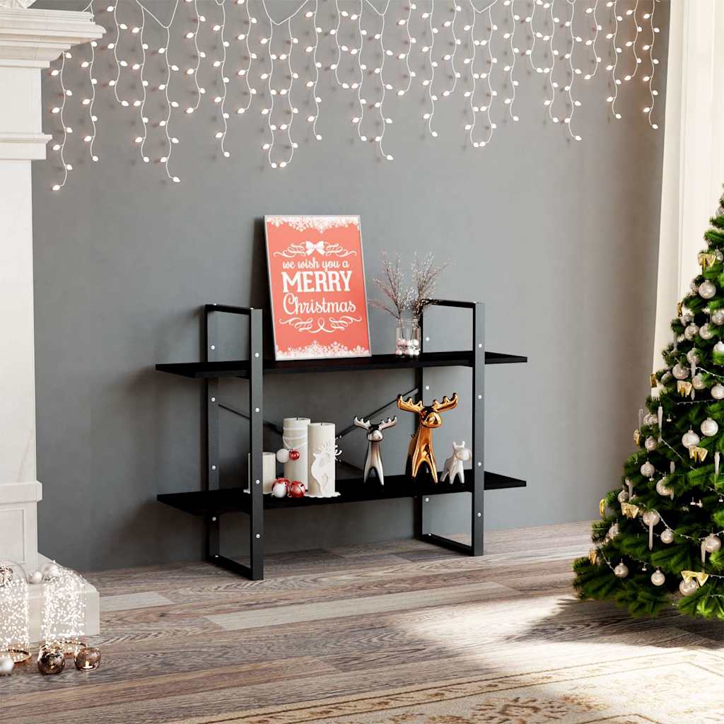 vidaXL 2-Tier Book Cabinet Black 100x30x70 cm Solid Pine Wood 3