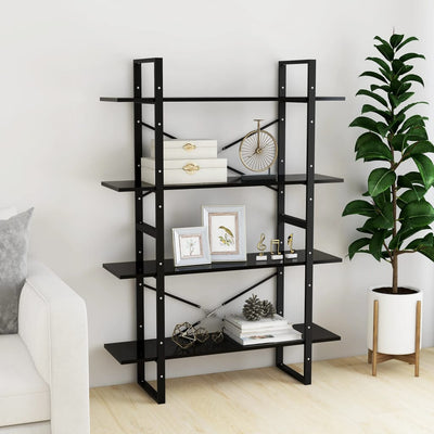 4-Tier Book Cabinet Black 100x30x140 cm Engineered Wood