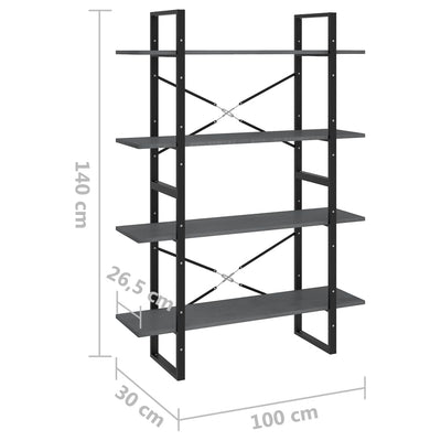 4-Tier Book Cabinet Grey 100x30x140 cm Solid Pine Wood