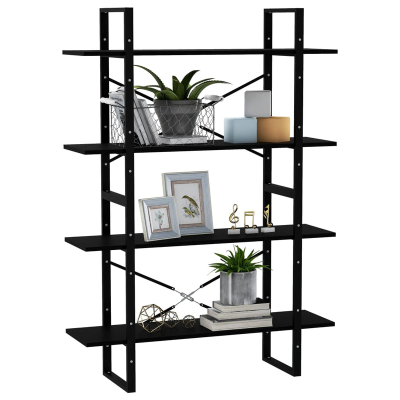 4-Tier Book Cabinet Black 100x30x140 cm Solid Pine Wood