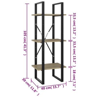 3-Tier Book Cabinet Sonoma Oak 40x30x105 cm Engineered Wood