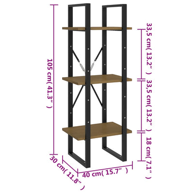Librería de 3 niveles color marrón miel 40x30x105 cm madera maciza de pino