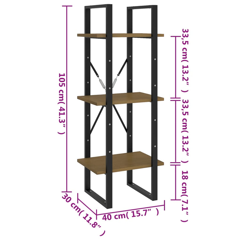 Librería de 3 niveles color marrón miel 40x30x105 cm madera maciza de pino