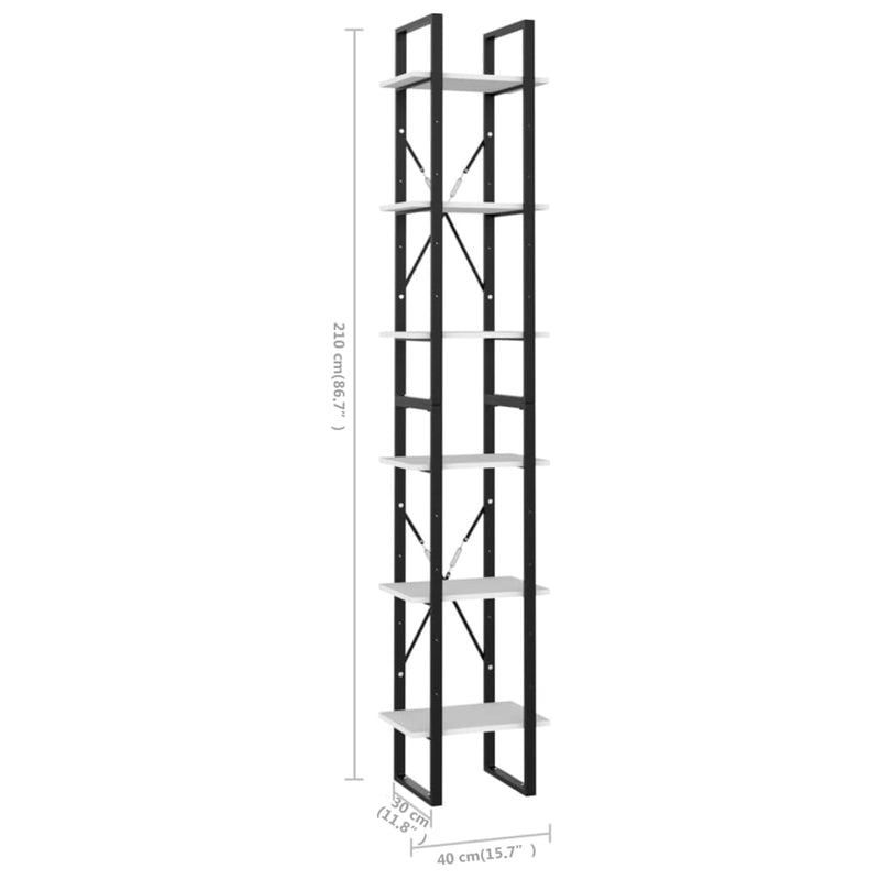 6-Tier Book Cabinet White 40x30x210 cm Engineered Wood