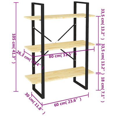 3-Tier Book Cabinet 80x30x105 cm Solid Pine Wood