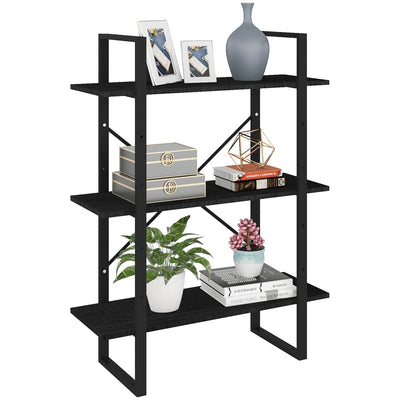 3-Tier Book Cabinet Black 80x30x105 cm Solid Pine Wood