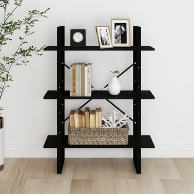 3-Tier Book Cabinet Black 80x30x105 cm Solid Pine Wood