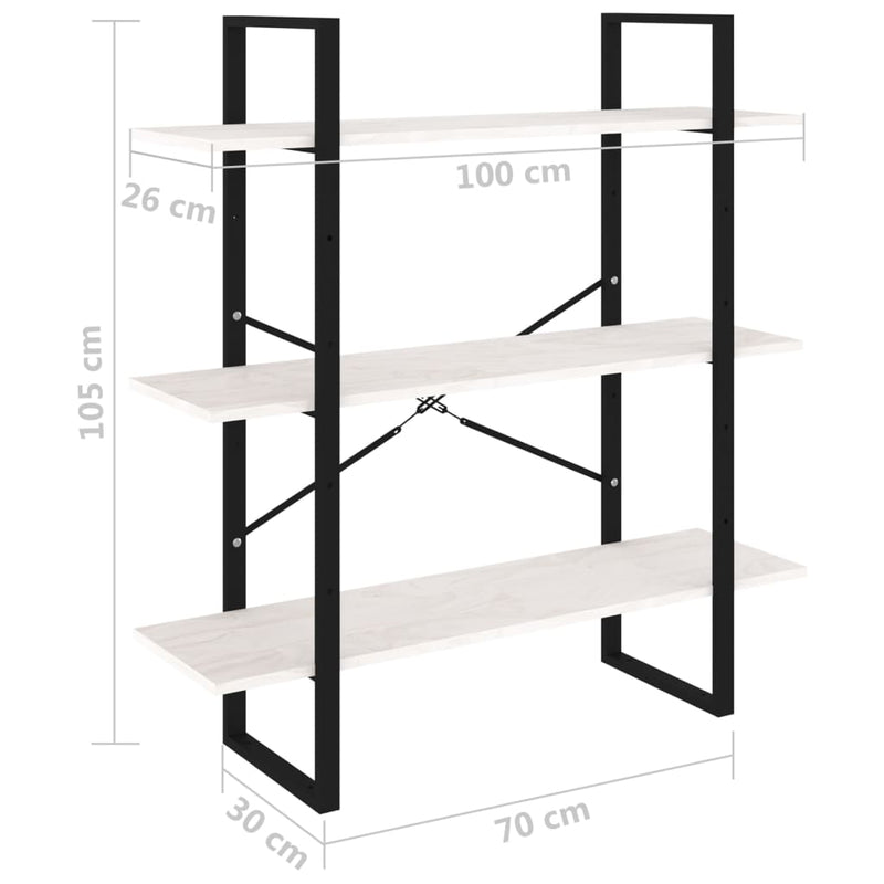 Librería de 3 niveles de madera maciza de pino blanco 100x30x105 cm