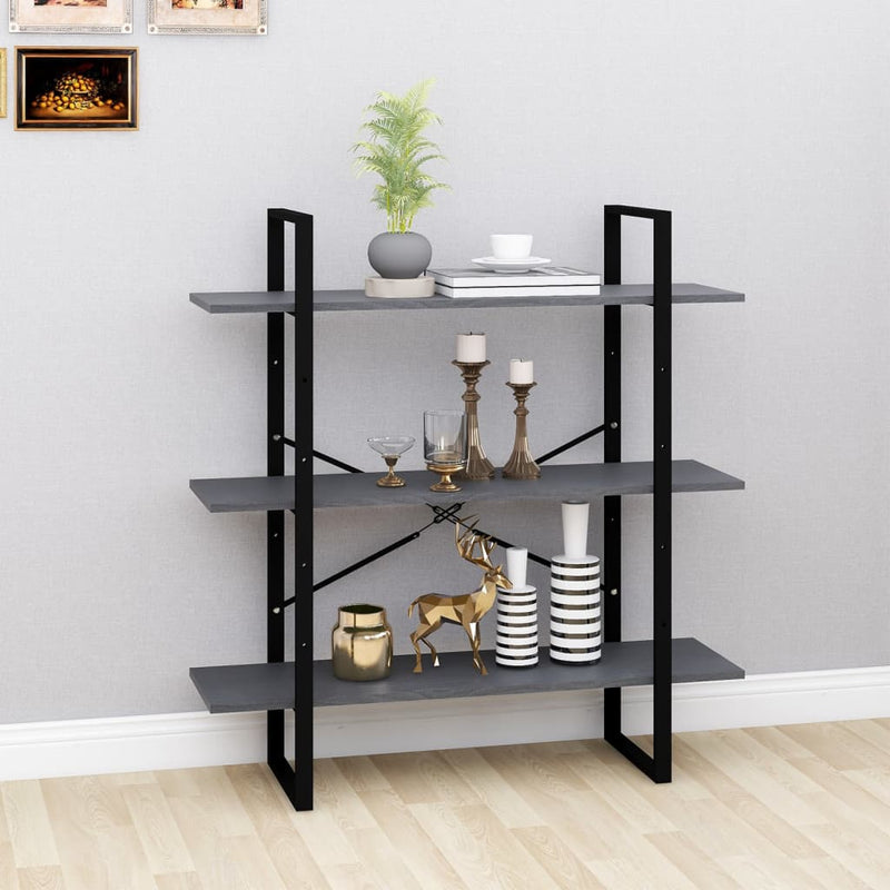 3-Tier Book Cabinet Grey 100x30x105 cm Solid Pine Wood